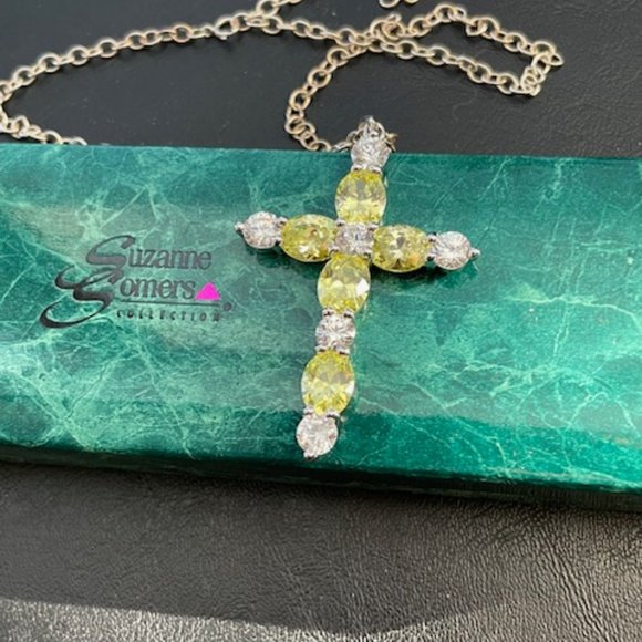 Vintage Suzanne Somers sterling silver necklace w/ cross set in cubic zirconias - Picture 6 of 7